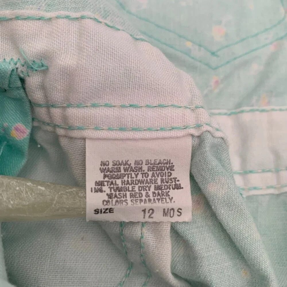 Vintage‎ OshKosh Bgosh Mint Green Floral Corduroy Overalls 12M Made in USA